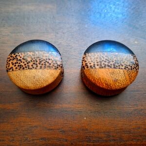 Wooden Carved Gauged Earrings 1-1/4"